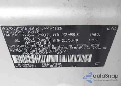 2016 Toyota Rav4 Hybrid Limited from USA, damaged, VIN JTMDJREV8GD058416